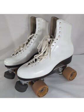 Douglass-Snyder Riedell Custom Built Roller Skates White Vintage Gold Star 8 9